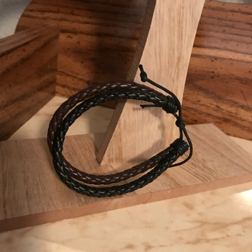 2 toned leather cord bracelet